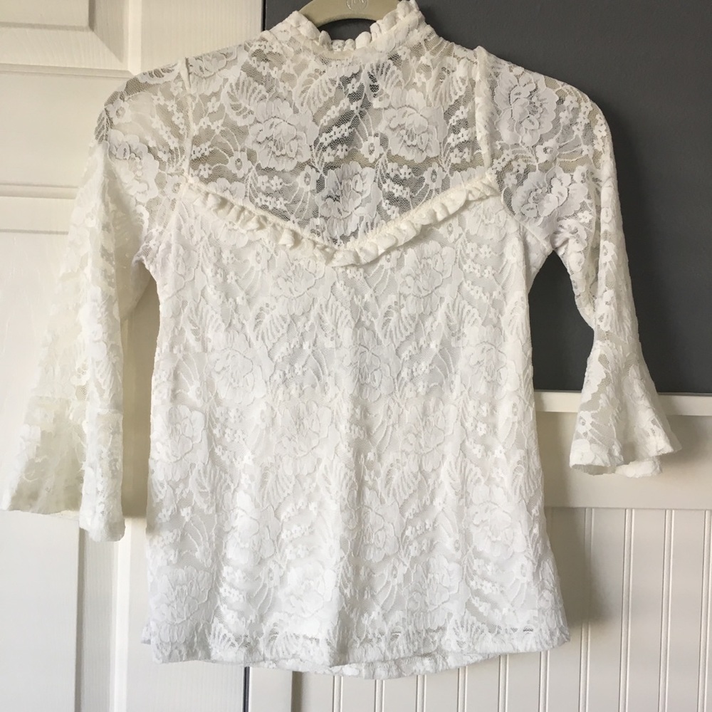 Express 3/4 Bell Sleeve Lace Top - White/Ivory